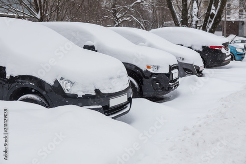 Cars in the parking lot in the winter