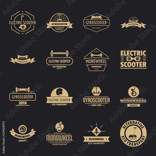 Balancing scooter logo icons set. Simple illustration of 16 balancing scooter logo vector icons for web