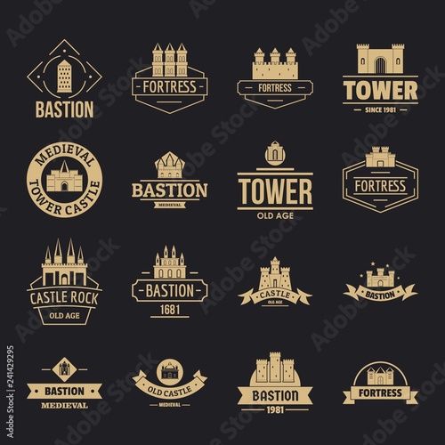 Towers castles logo icons set. Simple illustration of 16 towers castles logo vector icons for web