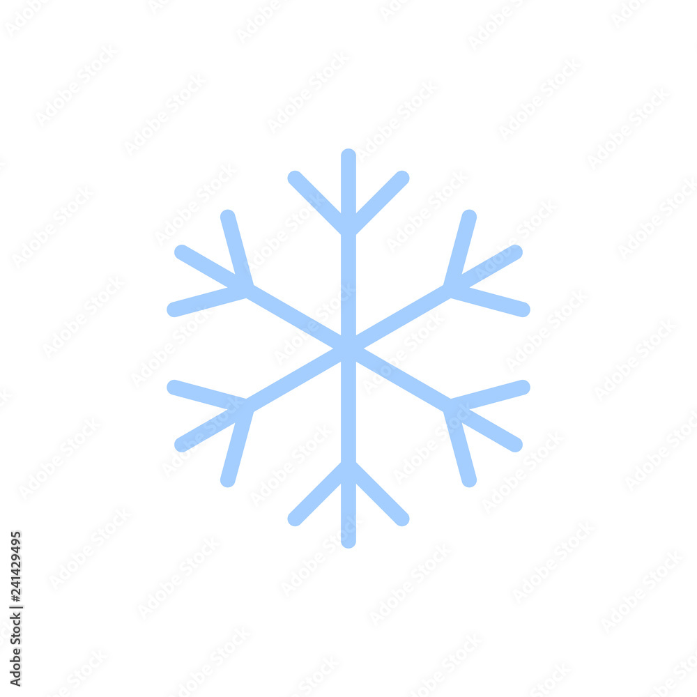 Snowflake icon. Blue silhouette snow flake sign, isolated on white background. Flat design. Symbol of winter, frozen, Christmas, New Year holiday. Graphic element decoration. Vector illustration Snowflake icon. Blue silhouette snow flake sign, isolated on white background. Flat design. Symbol of winter, frozen, Christmas, New Year holiday. Graphic element decoration. Vector illustration