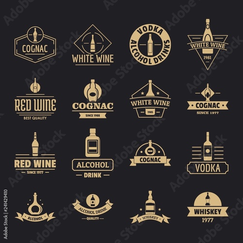 Alcohol logo icons set. Simple illustration of 16 alcohol logo vector icons for web