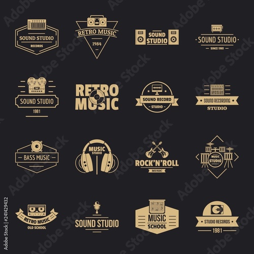 Music studio logo icons set. Simple illustration of 16 music studio logo vector icons for web