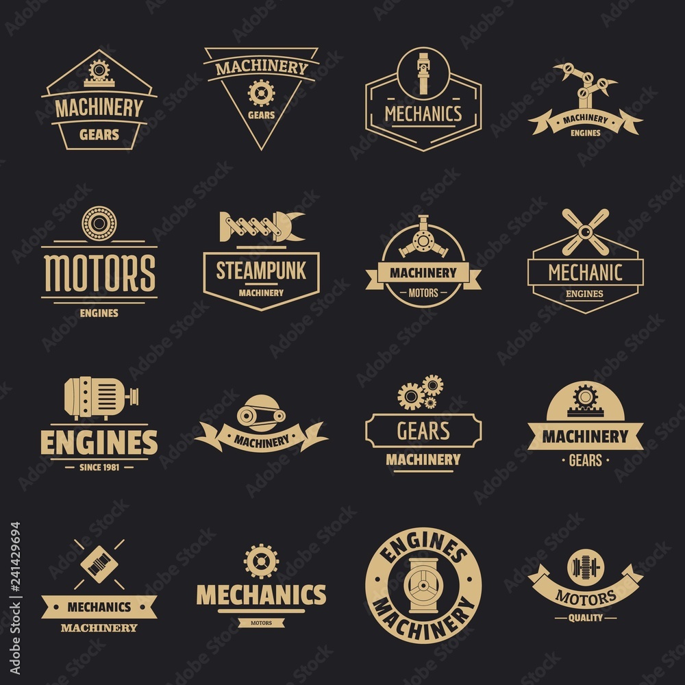 Obraz premium Zestaw ikon logo mechaniki. Prosta ilustracja 16 ikon wektorowych logo mechaników dla sieci web
