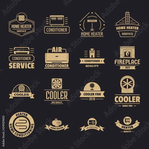 Heating cooling logo icons set. Simple illustration of 16 heating cooling logo vector icons for web