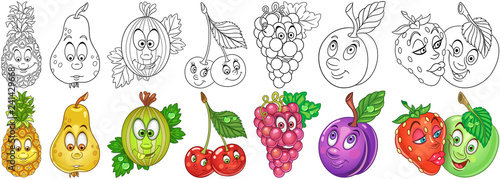 Cartoon fruits set