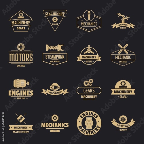 Mechanics logo icons set. Simple illustration of 16 mechanics logo vector icons for web