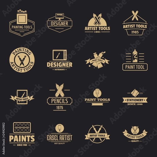 Artist tool logo icons set. Simple illustration of 16 artist tool logo vector icons for web