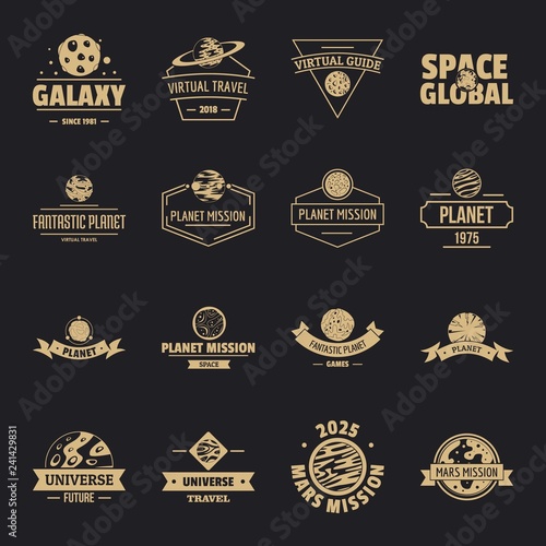 Space planet logo icons set. Simple illustration of 16 space planet logo vector icons for web