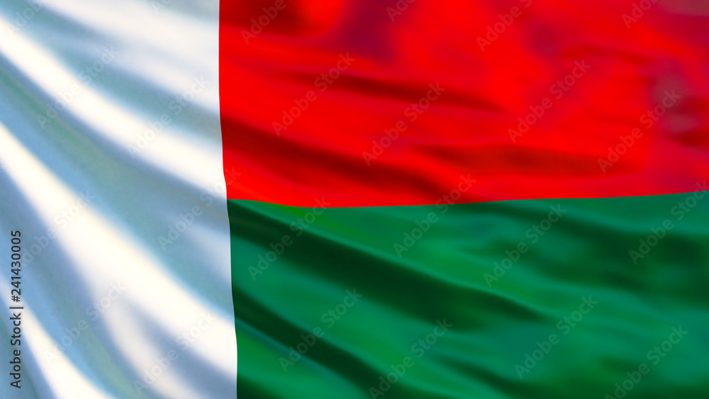 Madagascar flag. Waving flag of Madagascar 3d illustration