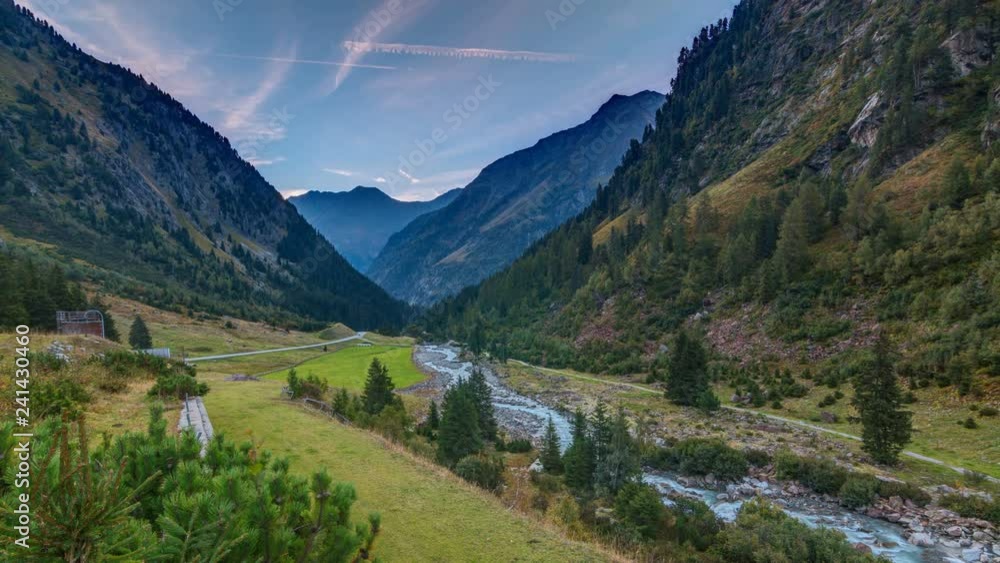 Sunrise in the Alps timelapse with impressive light and clouds. Tyrol, Austria.