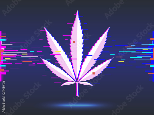 Marijuana, cannabis logo on blue background. glitch design. vector illustration