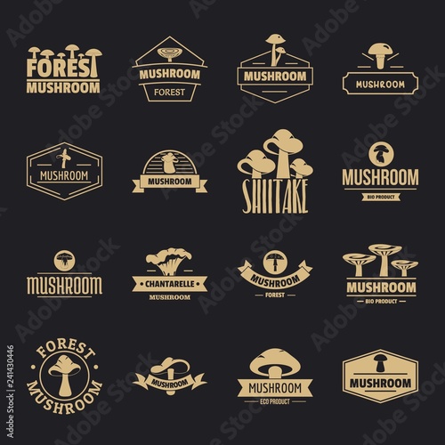 Mushroom forest logo icons set. Simple illustration of 16 mushroom forest logo vector icons for web