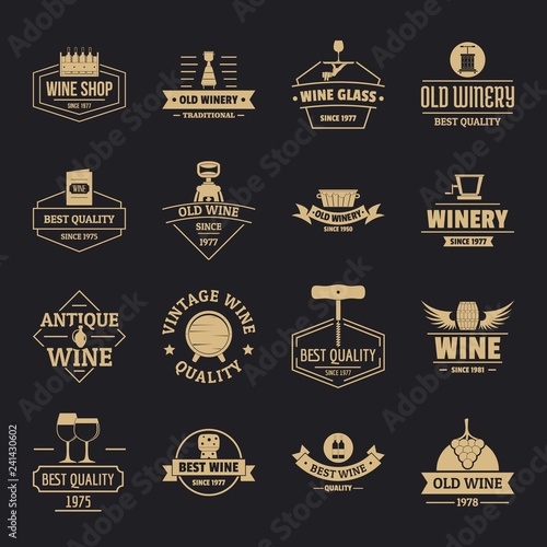 Wine logo icons set. Simple illustration of 16 wine logo vector icons for web