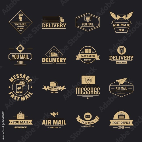 Delivery service logo icons set. Simple illustration of 16 delivery service logo vector icons for web