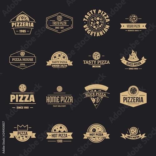 Pizzeria logo icons set. Simple illustration of 16 pizzeria logo vector icons for web photo