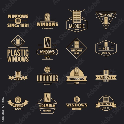 Window construction logo icons set. Simple illustration of 16 window construction logo vector icons for web