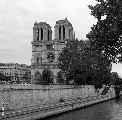 Basilica of Notre Dame of Paris and Seine River in France