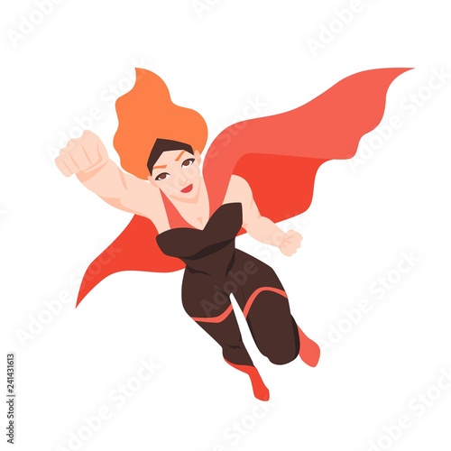 Portrait of flying superwoman or superheroine