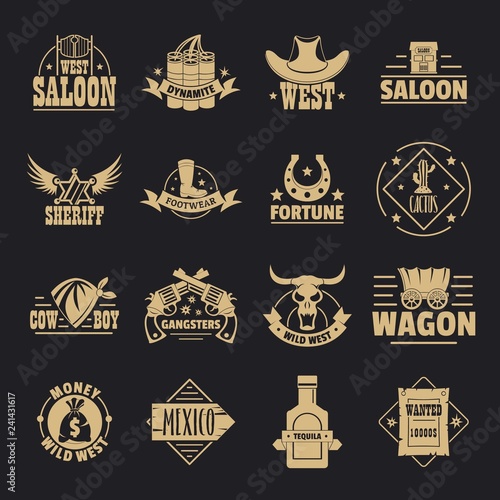 Wild west logo icons set. Simple illustration of 16 wild west logo vector icons for web