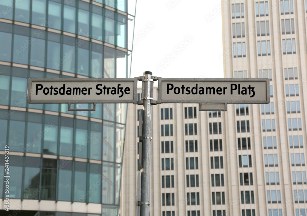 big road signs with street name of Potsdamer Strasse and Platz t big road signs with street name of Potsdamer Strasse and Platz t