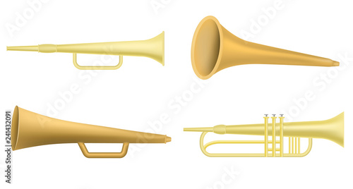 Trumpet icon set. Realistic set of trumpet vector icons for web design isolated on white background
