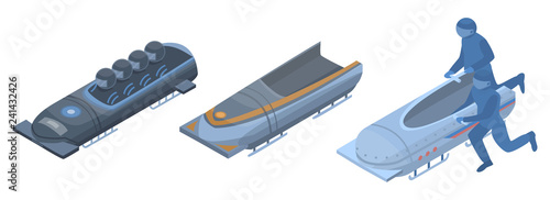Bobsleigh icon set. Isometric set of bobsleigh vector icons for web design isolated on white background