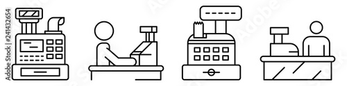 Cashier icon set. Outline set of cashier vector icons for web design isolated on white background