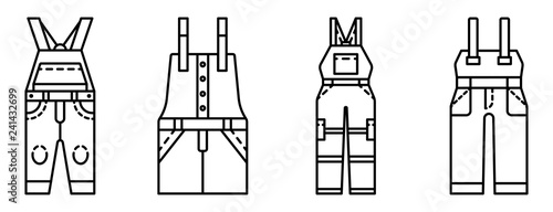 Overalls icon set. Outline set of overalls vector icons for web design isolated on white background