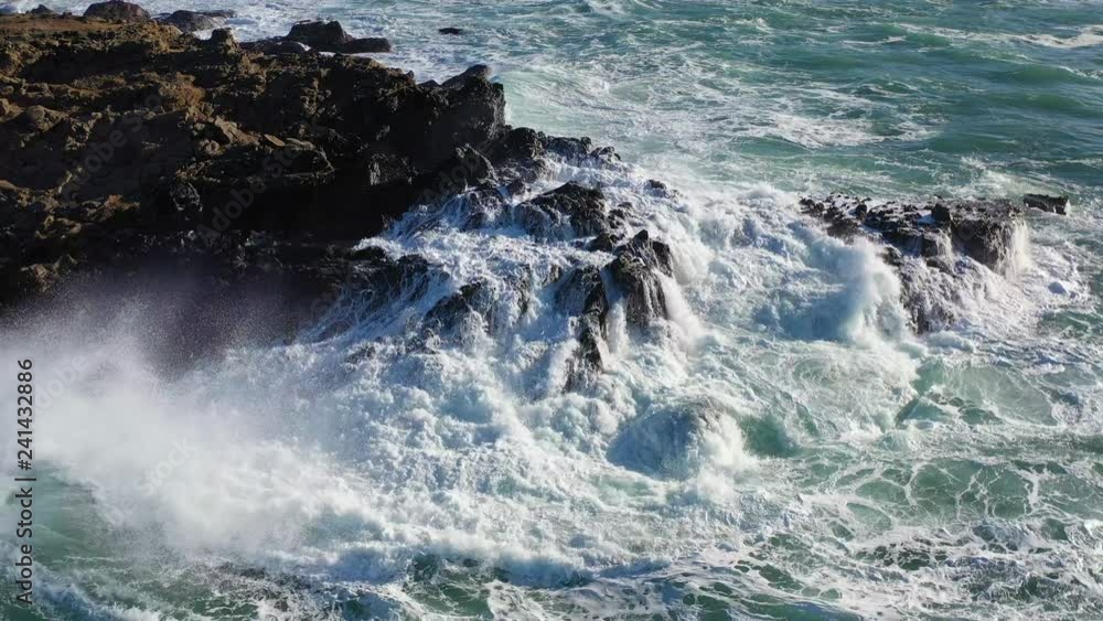 Aerial View of Pacific Ocean Washing Onto Rocky California Coast Aerial View of Pacific Ocean Washing Onto Rocky California Coast