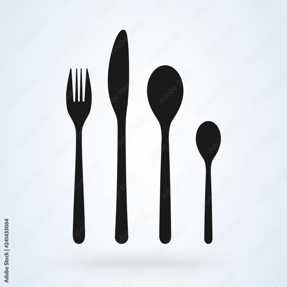 Set of fork, knife and spoon isolated on white. Vector icon illustration. Set of fork, knife and spoon isolated on white. Vector icon illustration.