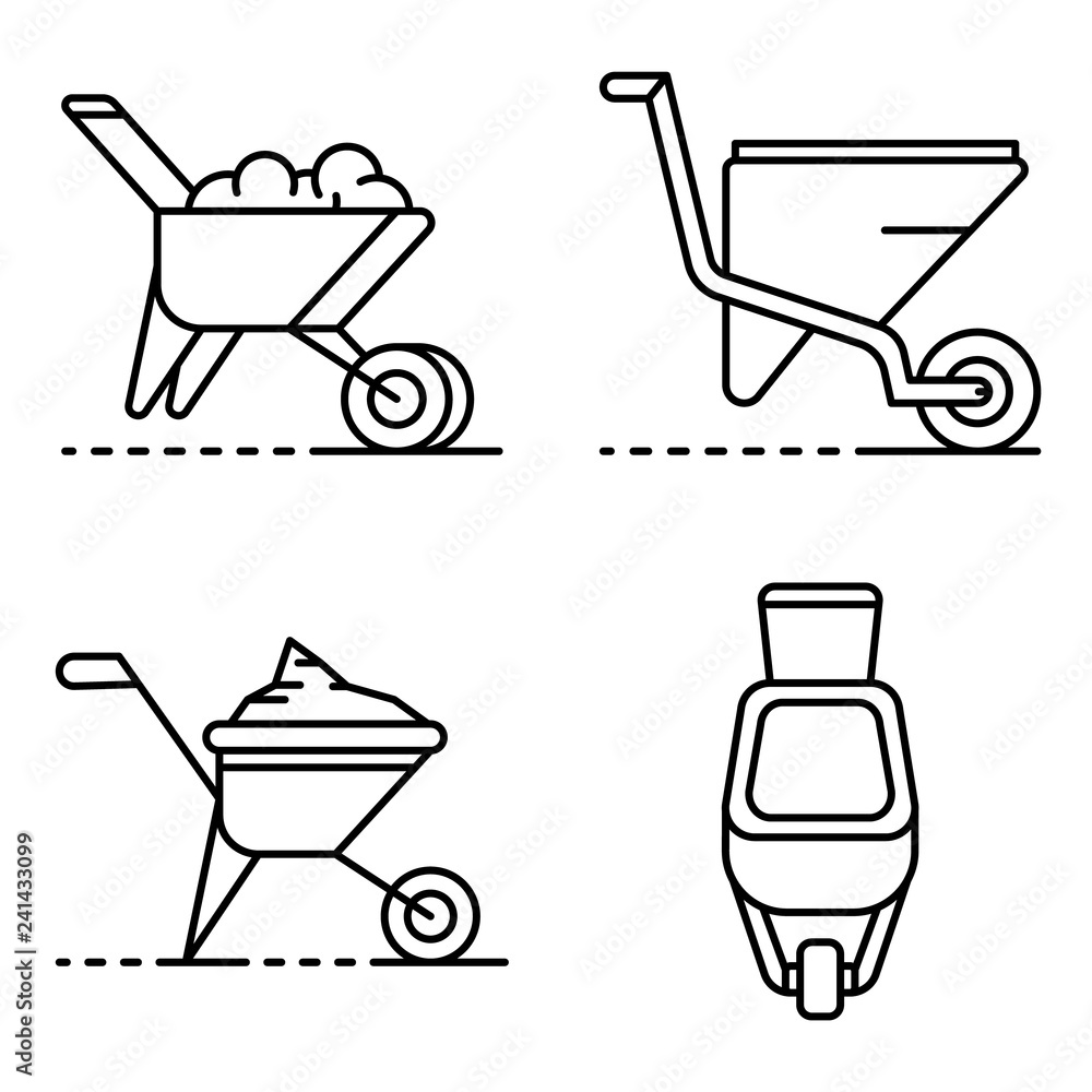 Wheelbarrow icon set. Outline set of wheelbarrow vector icons for web design isolated on white background Wheelbarrow icon set. Outline set of wheelbarrow vector icons for web design isolated on white background