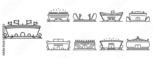 Arena icon set. Outline set of arena vector icons for web design isolated on white background