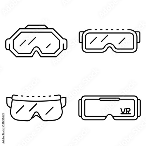 Goggles icon set. Outline set of goggles vector icons for web design isolated on white background