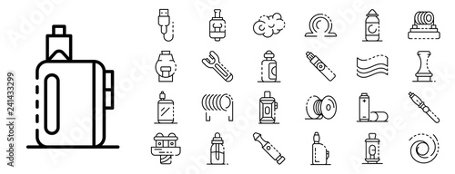 Electronic cigarette icon set. Outline set of electronic cigarette vector icons for web design isolated on white background
