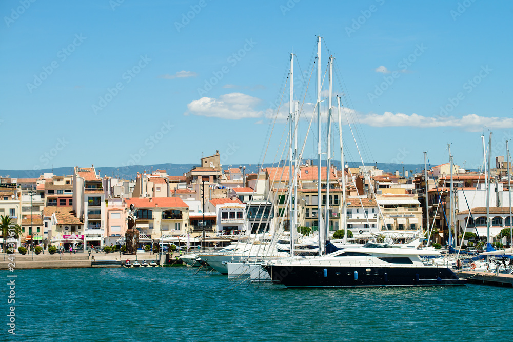 maritime yacht in the port, berth of modern small ships