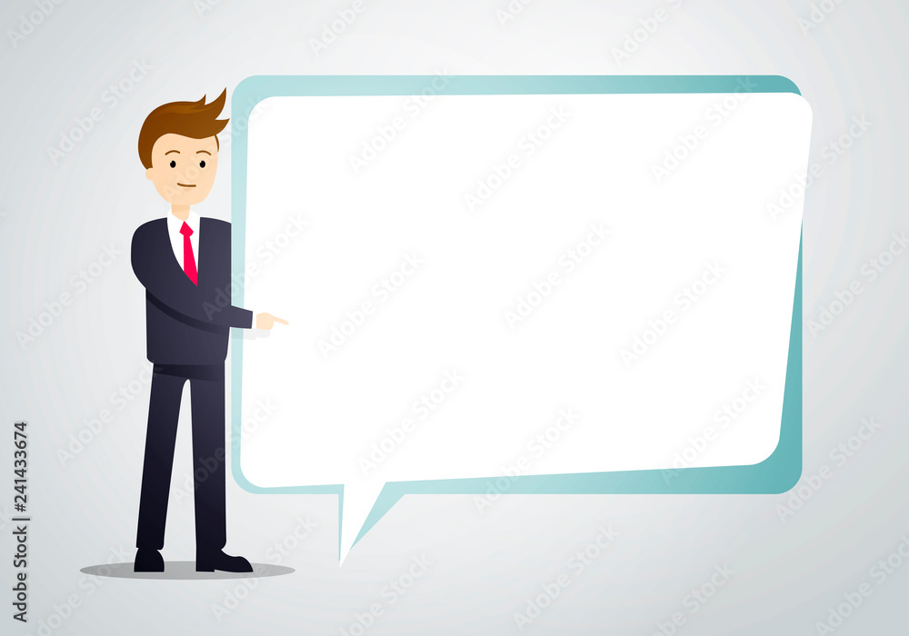 Vector illustration business man hold speech bubble sheet for text Vector illustration business man hold speech bubble sheet for text