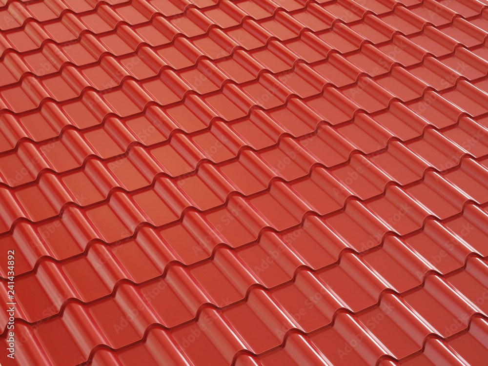 Red metal roof tile. 3d illustration.