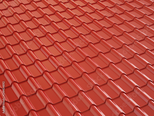 Red metal roof tile. 3d illustration.