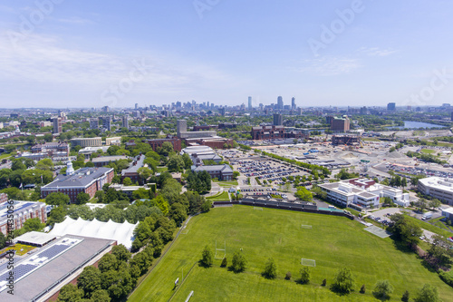 Allston Aerial view with Boston skyline at the background  Boston  Massachusetts  USA.