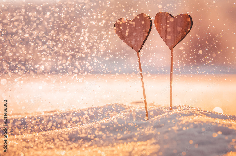 Wooden handmade heart in winter nature wit colorful pleasure colors of  sunset light - valentine love wallpaper with space for your montage Stock  Photo | Adobe Stock