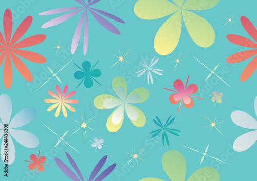 Floral seamless pattern on green background blooming colorful flowers Botanical Motifs scattered random. vector texture. Elegant template for fashion and  Gift Wrap prints. 