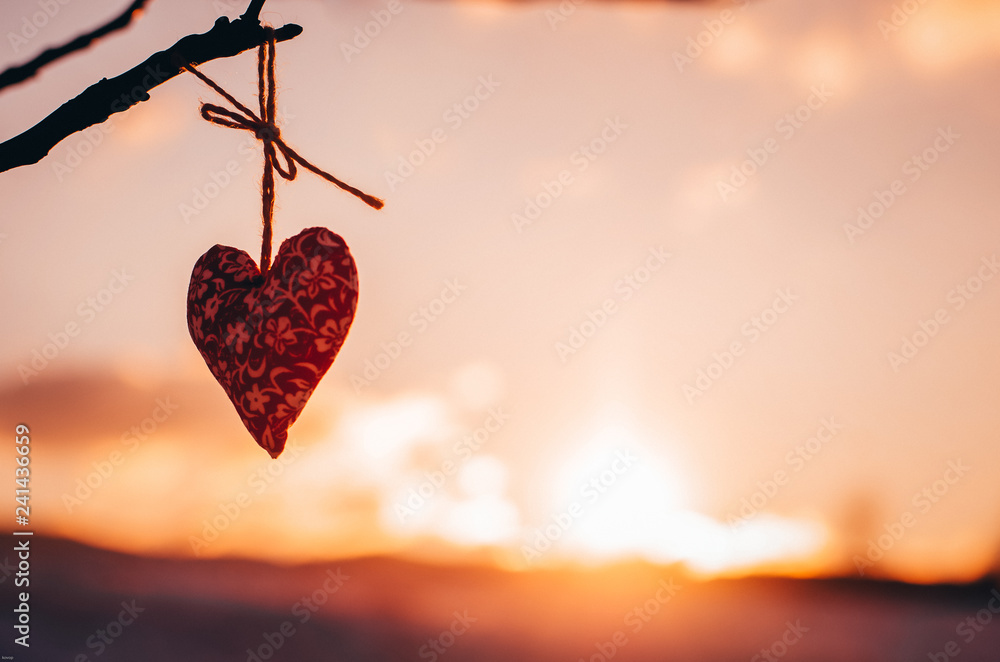 Fototapeta premium Hearts in warm winter snow - Valentine, romantic date or marriage concept photo with copy space