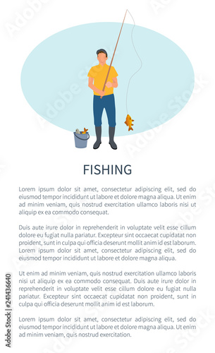 Fishing Fisherman with Rod and Fish Vector Icon