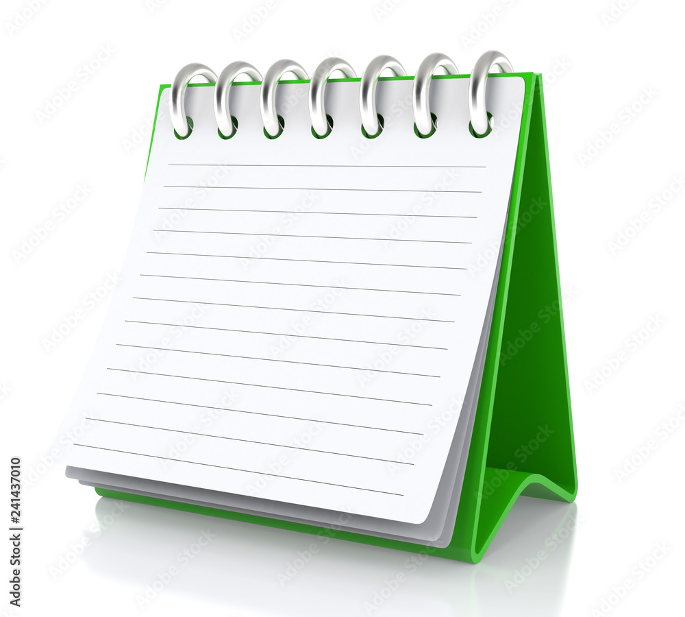 A paper white calendar stands on the table. Isolated on White Background - 3d Illustration A paper white calendar stands on the table. Isolated on White Background - 3d Illustration