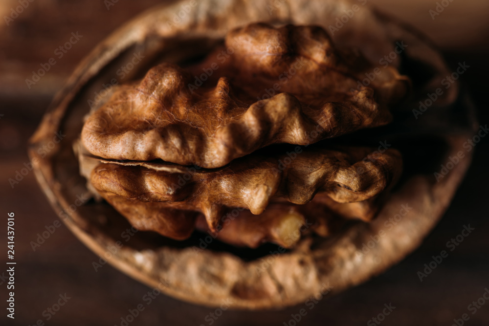 top view of walnut in nut shell as dementia symbol top view of walnut in nut shell as dementia symbol