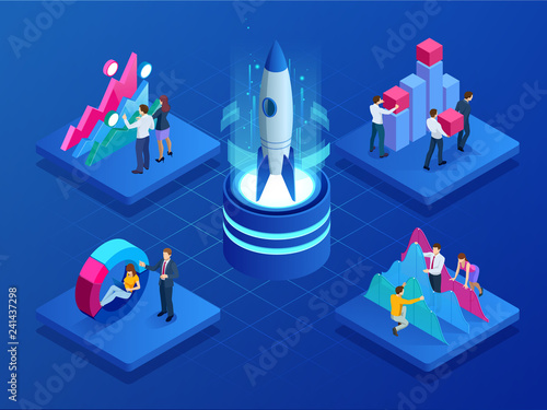 Isometric Businnes Start Up for web page, banner, presentation, social media concept. Income and Success. Vector Business Infographics illustration