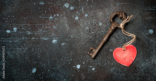Valentine's Day background with vintage key and heart