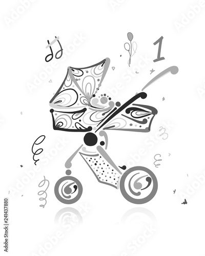 Baby carriage, ornate silhouette for your design