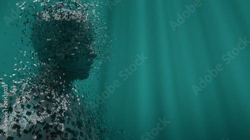 Fotografía 3d render. Head Human shattered portrait