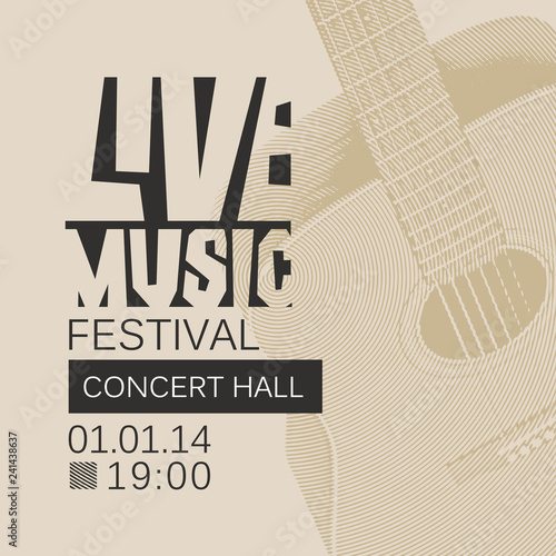 Photography Vector banner or poster for live music festival with guitar in retro style